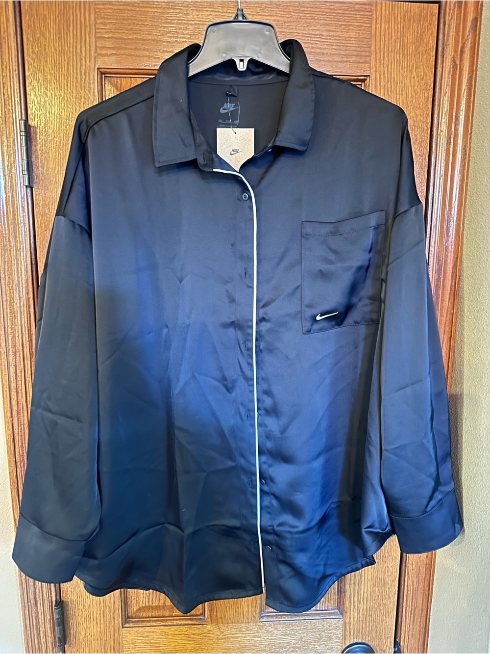 Nike Black Button-Down Shirt with White Piping